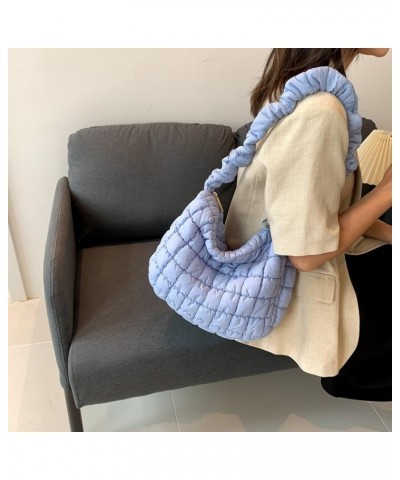 Women Handbags Pleated Cloud Quilted Check Padded Tote Bag Fashion Simple Large Capacity Casual Shoulder Bag Blue $9.87 Totes