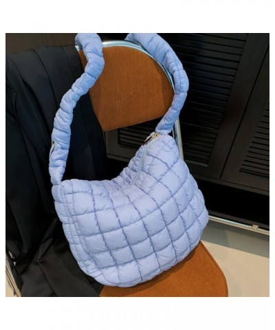 Women Handbags Pleated Cloud Quilted Check Padded Tote Bag Fashion Simple Large Capacity Casual Shoulder Bag Blue $9.87 Totes