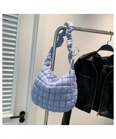 Women Handbags Pleated Cloud Quilted Check Padded Tote Bag Fashion Simple Large Capacity Casual Shoulder Bag Blue $9.87 Totes