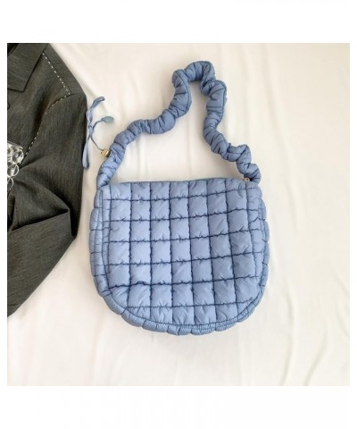 Women Handbags Pleated Cloud Quilted Check Padded Tote Bag Fashion Simple Large Capacity Casual Shoulder Bag Blue $9.87 Totes