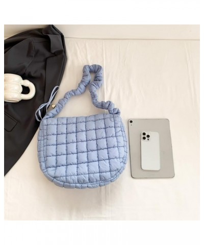 Women Handbags Pleated Cloud Quilted Check Padded Tote Bag Fashion Simple Large Capacity Casual Shoulder Bag Blue $9.87 Totes