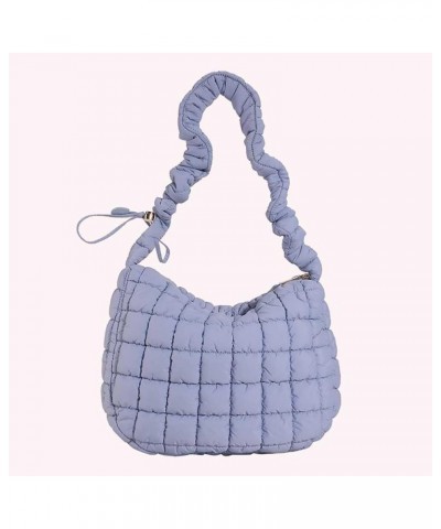 Women Handbags Pleated Cloud Quilted Check Padded Tote Bag Fashion Simple Large Capacity Casual Shoulder Bag Blue $9.87 Totes