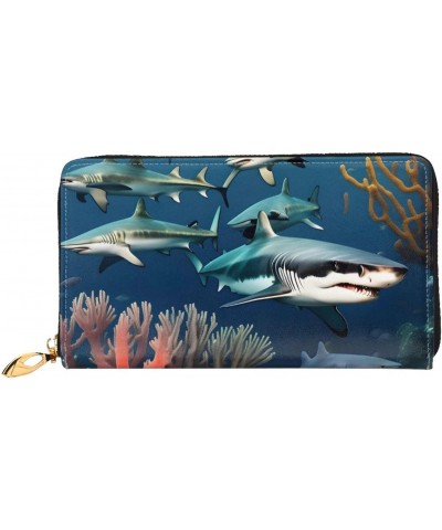 Sharks Under The Sea Women'S Wallet, Leather Large Capacity Clutch Bag, Women'S Cell Phone Clutch Bag, Credit Card Holder. $2...