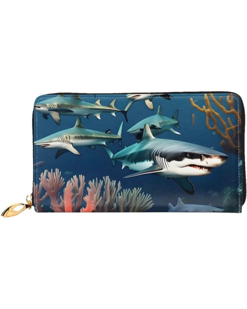 Sharks Under The Sea Women'S Wallet, Leather Large Capacity Clutch Bag, Women'S Cell Phone Clutch Bag, Credit Card Holder. $2...