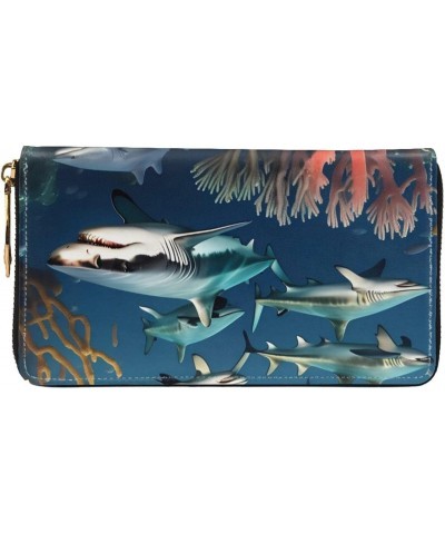 Sharks Under The Sea Women'S Wallet, Leather Large Capacity Clutch Bag, Women'S Cell Phone Clutch Bag, Credit Card Holder. $2...