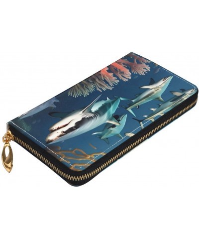 Sharks Under The Sea Women'S Wallet, Leather Large Capacity Clutch Bag, Women'S Cell Phone Clutch Bag, Credit Card Holder. $2...