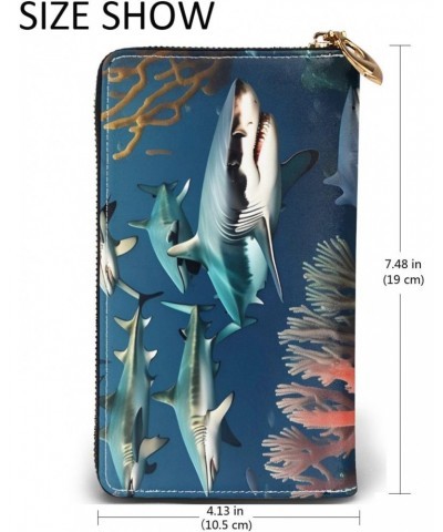 Sharks Under The Sea Women'S Wallet, Leather Large Capacity Clutch Bag, Women'S Cell Phone Clutch Bag, Credit Card Holder. $2...