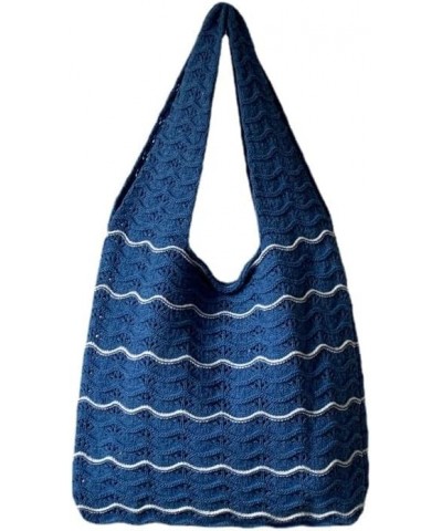 Y2K Crochet Tote Bag Beach Bag Hobo Bag Fairy Grunge Aesthetic Shoulder Bag Purse for Women Girls Grunge Accessories Blue $9....