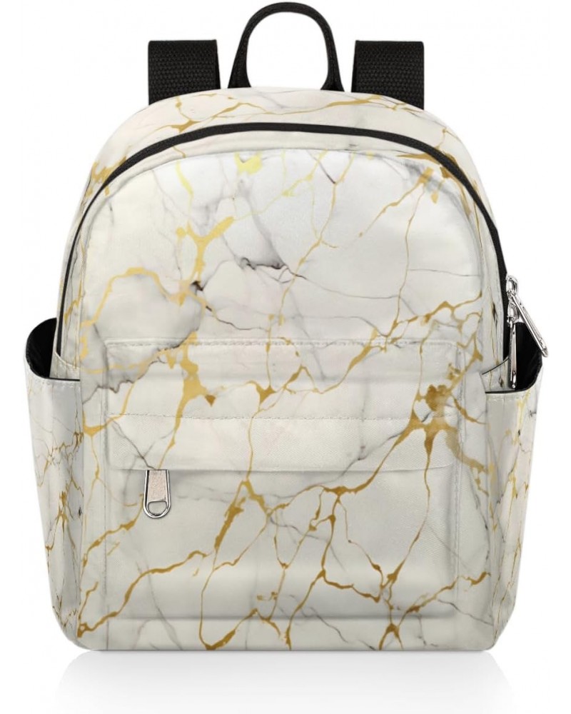 Marble Print Mini Backpack Purse for Women Girls, Gold Texture Small Backpack Lightweight Casual Travel Bag Daypack for Teens...