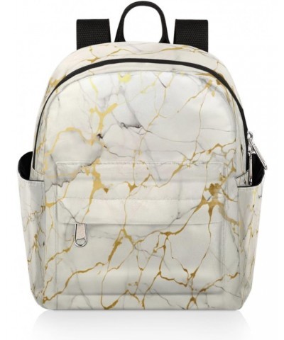 Marble Print Mini Backpack Purse for Women Girls, Gold Texture Small Backpack Lightweight Casual Travel Bag Daypack for Teens...