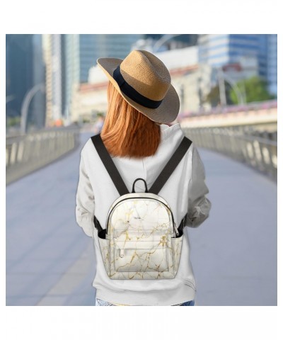 Marble Print Mini Backpack Purse for Women Girls, Gold Texture Small Backpack Lightweight Casual Travel Bag Daypack for Teens...