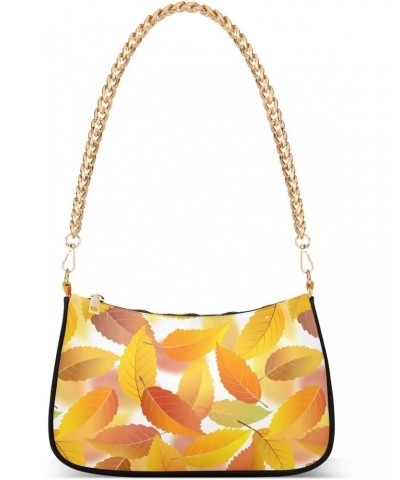 Women Chain Shoulder Purse Bag With Zipper Seamless Pattern with Autumn Maple Leaves on White Background Print, Hobo Tote Clu...