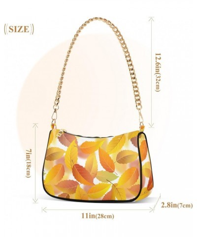 Women Chain Shoulder Purse Bag With Zipper Seamless Pattern with Autumn Maple Leaves on White Background Print, Hobo Tote Clu...