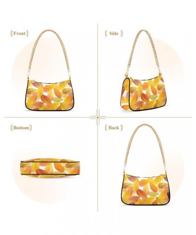 Women Chain Shoulder Purse Bag With Zipper Seamless Pattern with Autumn Maple Leaves on White Background Print, Hobo Tote Clu...