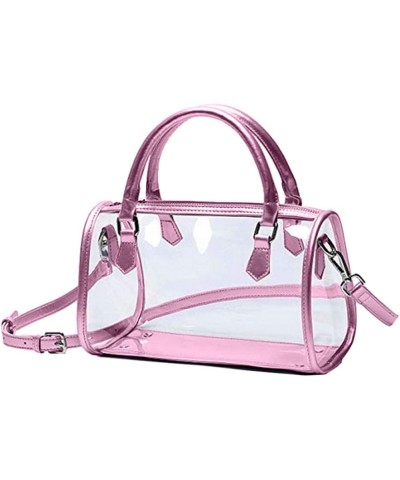 Women Clear Jelly Purse Transparent Handbag Top Handle Shoulder Bag PVC Purse Totes Satchel Pink Pink $18.21 Totes