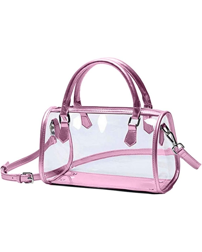 Women Clear Jelly Purse Transparent Handbag Top Handle Shoulder Bag PVC Purse Totes Satchel Pink Pink $18.21 Totes