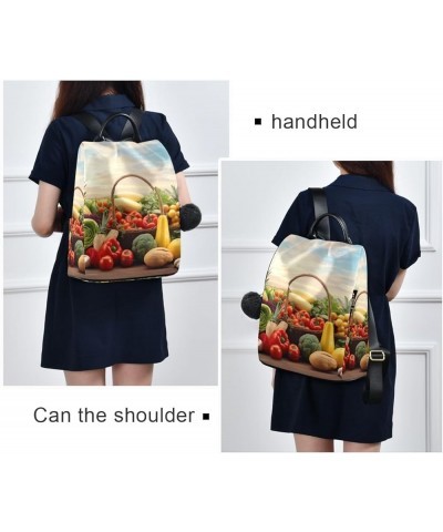 Flower Design Dark Backpack Purse for Women Anti Theft Back Zipper Fashion Casual Travel Bag Fresh Fruits Vegetables Photo $1...