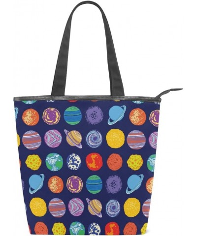 Tote Canvas Shoulder Bag Cute Planet Doodle Universe Womens Handbag $12.47 Shoulder Bags