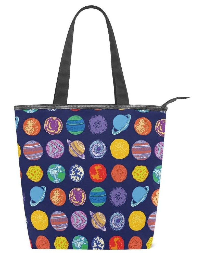 Tote Canvas Shoulder Bag Cute Planet Doodle Universe Womens Handbag $12.47 Shoulder Bags