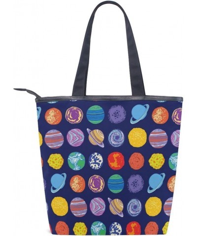 Tote Canvas Shoulder Bag Cute Planet Doodle Universe Womens Handbag $12.47 Shoulder Bags