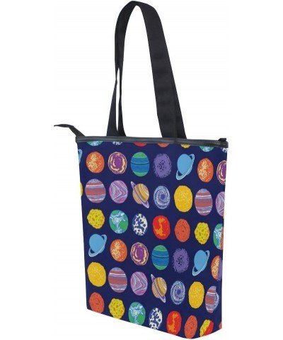 Tote Canvas Shoulder Bag Cute Planet Doodle Universe Womens Handbag $12.47 Shoulder Bags