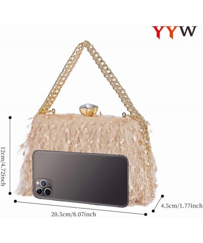 Clutch Purse for Women Cute Fluffy Evening Handbags Shoulder Bag for Wedding Party Banquet Champagne $13.51 Evening Bags