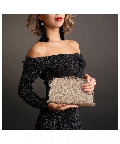 Clutch Purse for Women Cute Fluffy Evening Handbags Shoulder Bag for Wedding Party Banquet Champagne $13.51 Evening Bags