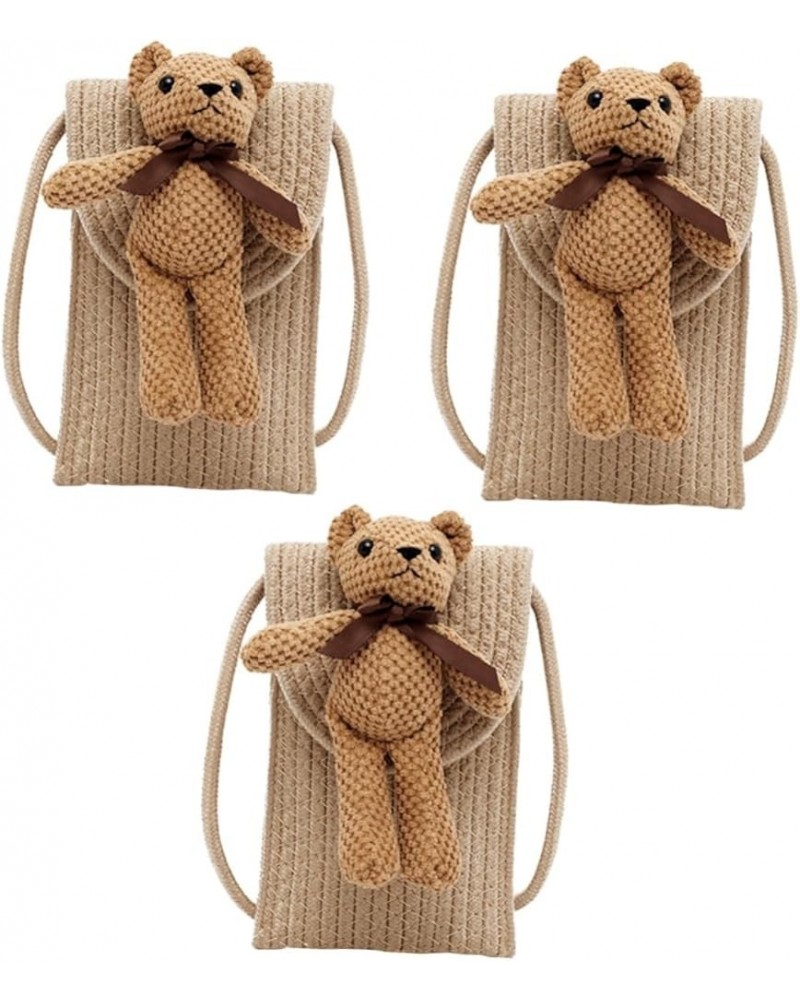 2 Pcs Bear Mini Crossbody Bag Small Bag Women's Yarn Summer Khakix3pcs $11.56 Crossbody Bags