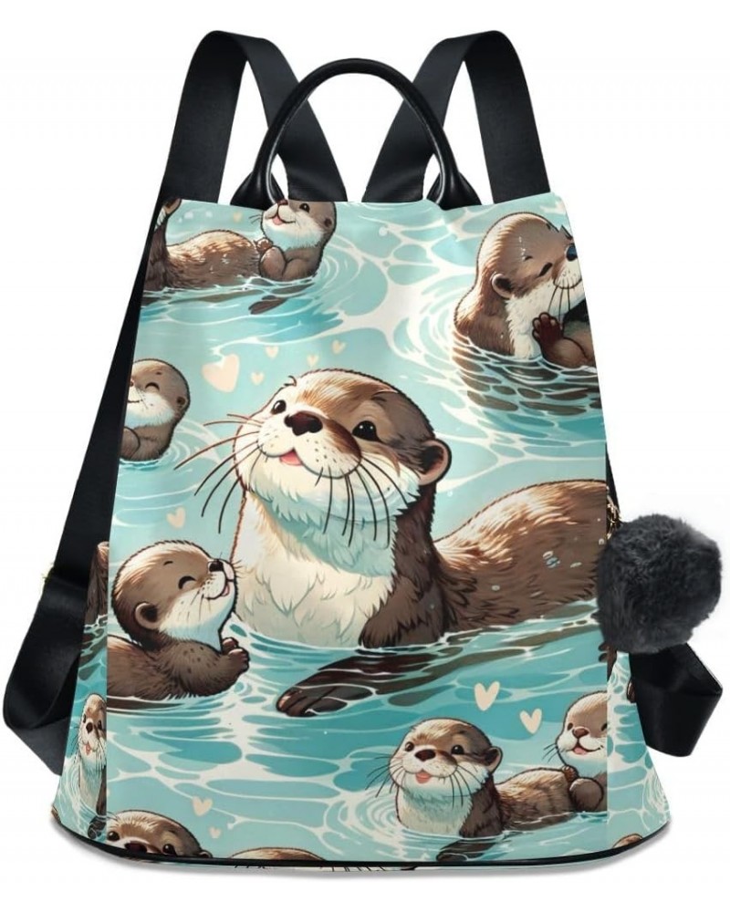 Skate Board Design Women Backpack Purse Back Zipper Anti Theft Pocket Design Travel Rucksack Bag Cute Otters $15.53 Backpacks