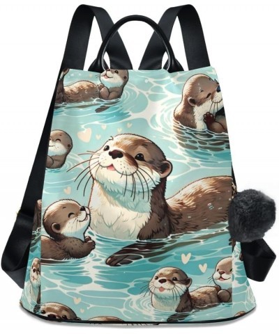 Skate Board Design Women Backpack Purse Back Zipper Anti Theft Pocket Design Travel Rucksack Bag Cute Otters $15.53 Backpacks