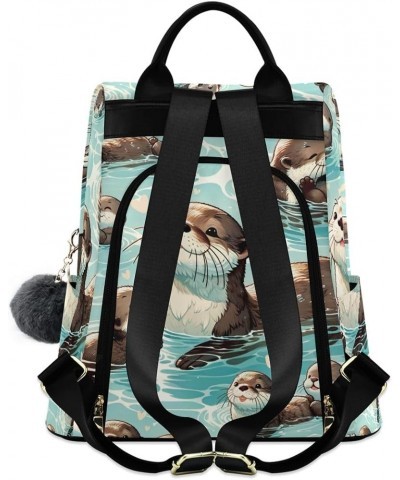 Skate Board Design Women Backpack Purse Back Zipper Anti Theft Pocket Design Travel Rucksack Bag Cute Otters $15.53 Backpacks