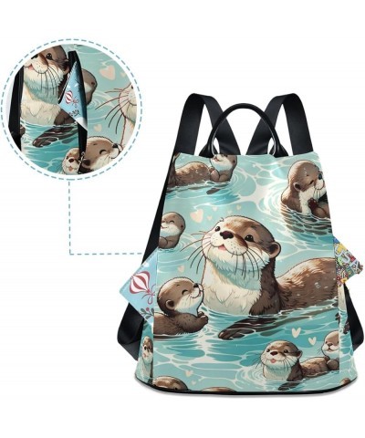 Skate Board Design Women Backpack Purse Back Zipper Anti Theft Pocket Design Travel Rucksack Bag Cute Otters $15.53 Backpacks