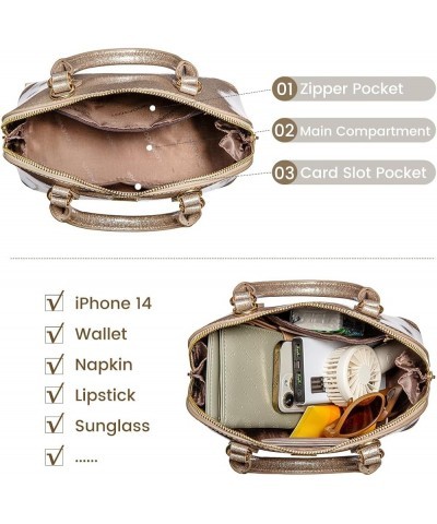 Small Crossbody Bags for Women Classic Double Zip Top Handle Dome Satchel Bag Shoulder Purse Shining Champagne $17.69 Satchels