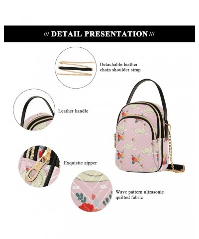 White Swans Flowers Crossbody Bags for Women Quilted Shoulder Bag Handbag with Chain Strap Spring Trendy Cross Body Cell Phon...