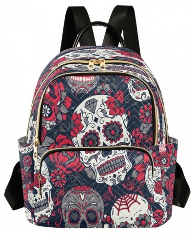 Day Of The Dead Skull Blossom Women Backpack Purse Ladies Fashion Shoulder Bag Daypack Travel Bag 7.5L Small $15.80 Backpacks