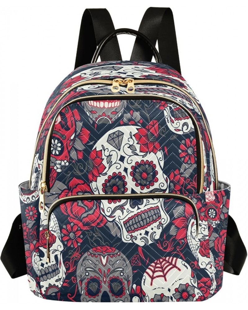 Day Of The Dead Skull Blossom Women Backpack Purse Ladies Fashion Shoulder Bag Daypack Travel Bag 7.5L Small $15.80 Backpacks