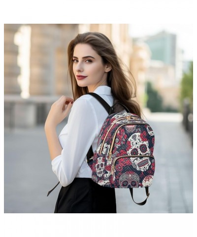 Day Of The Dead Skull Blossom Women Backpack Purse Ladies Fashion Shoulder Bag Daypack Travel Bag 7.5L Small $15.80 Backpacks