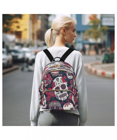 Day Of The Dead Skull Blossom Women Backpack Purse Ladies Fashion Shoulder Bag Daypack Travel Bag 7.5L Small $15.80 Backpacks