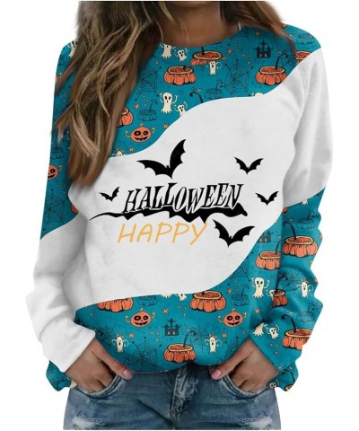 Tops for Women 2024 Fall and Winter Round Neck Sweatshirt Long Sleeve Halloween Print Outfits Dressy Pullover Tops 4-blue $7....