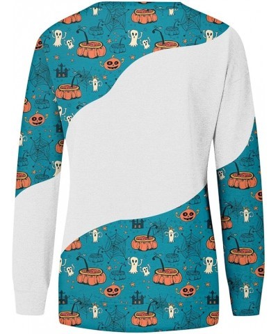 Tops for Women 2024 Fall and Winter Round Neck Sweatshirt Long Sleeve Halloween Print Outfits Dressy Pullover Tops 4-blue $7....