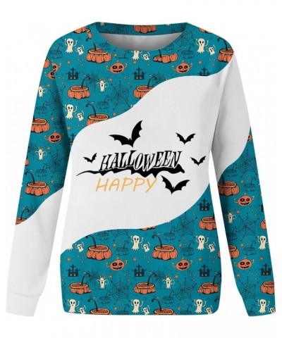 Tops for Women 2024 Fall and Winter Round Neck Sweatshirt Long Sleeve Halloween Print Outfits Dressy Pullover Tops 4-blue $7....