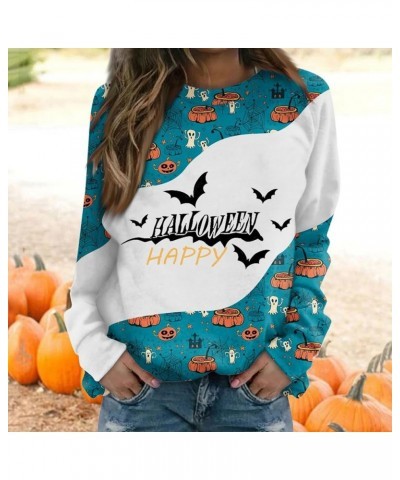 Tops for Women 2024 Fall and Winter Round Neck Sweatshirt Long Sleeve Halloween Print Outfits Dressy Pullover Tops 4-blue $7....