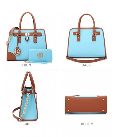 Women Handbags Top Handle Satchel Purse Shoulder Bag Hobo Bag Work Bag Set 2pcs Light Blue $24.29 Hobo Bags