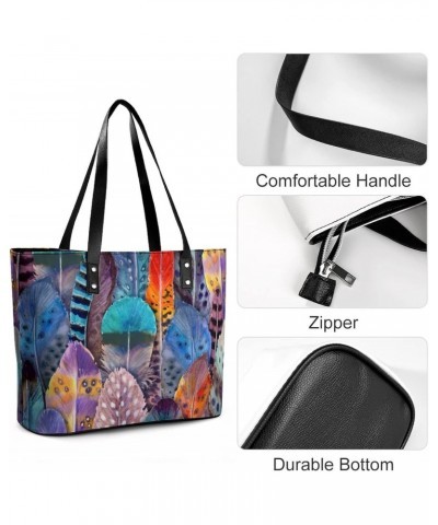 Womens Handbag Watercolor Bird Feathers Leather Tote Bag Top Handle Satchel Bags For Lady $19.59 Totes