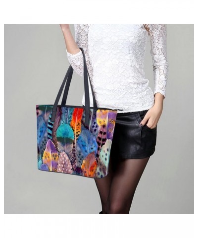 Womens Handbag Watercolor Bird Feathers Leather Tote Bag Top Handle Satchel Bags For Lady $19.59 Totes