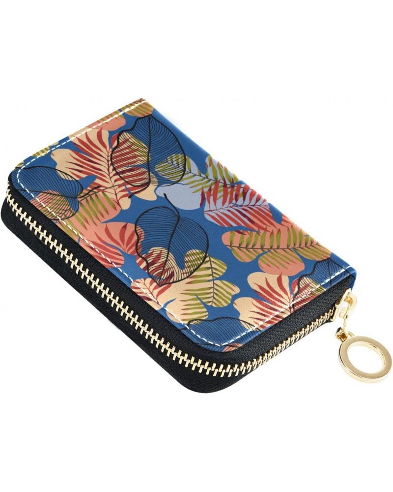 Retro Palm Leaves Credit Card Wallet, Leather Zipper Card Cases Holder for Women RFID Blocking Small Wallet $9.69 Wallets