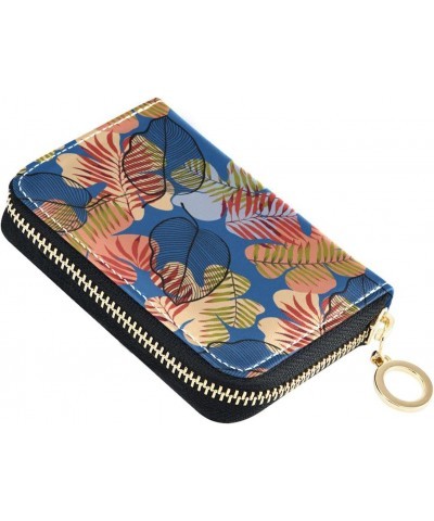 Retro Palm Leaves Credit Card Wallet, Leather Zipper Card Cases Holder for Women RFID Blocking Small Wallet $9.69 Wallets