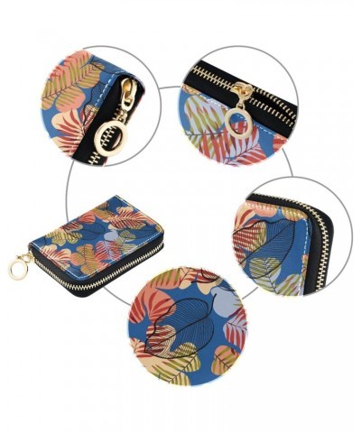 Retro Palm Leaves Credit Card Wallet, Leather Zipper Card Cases Holder for Women RFID Blocking Small Wallet $9.69 Wallets