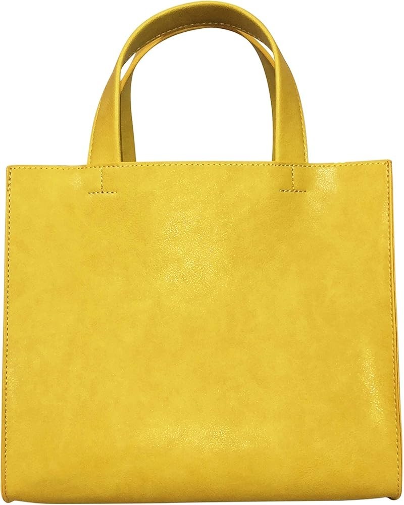 Mine Women's Vegan Faux Leather Signature Square Handbag Yellow $49.35 Satchels