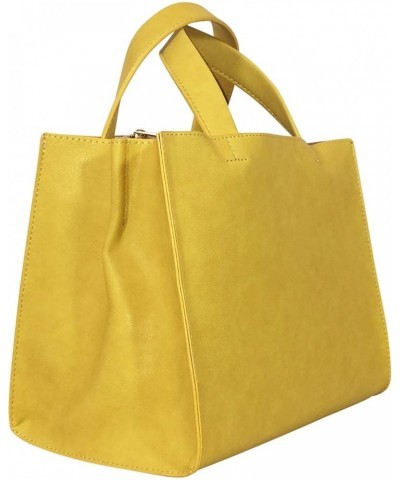 Mine Women's Vegan Faux Leather Signature Square Handbag Yellow $49.35 Satchels